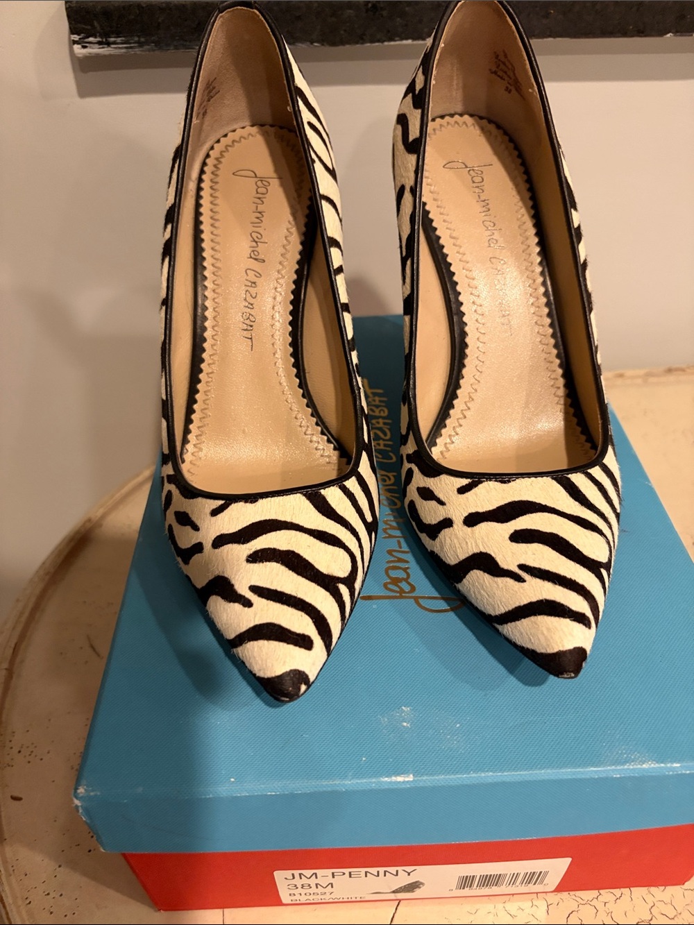 Jean-Michel Cazabat Zebra-Print Pointed Wedge Pumps — Black & White